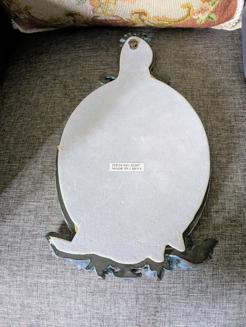 Ornate Brown And Aged Teal Oval Wall Mirror with Pineapple Finial